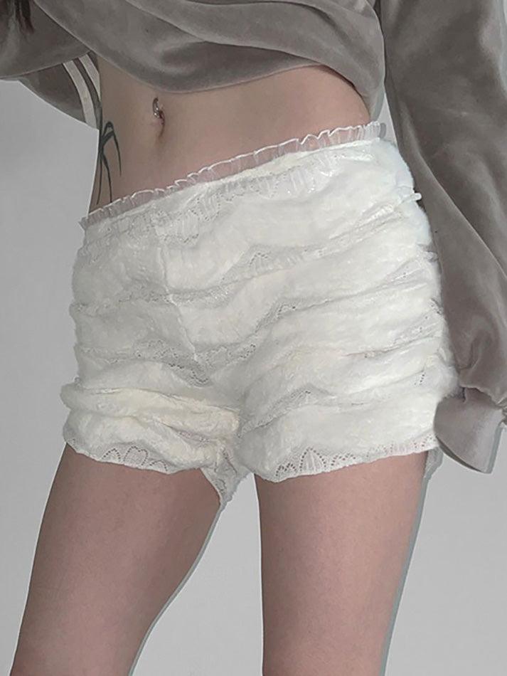 Lace Trim Heart Cutout Low-Rise Shorts