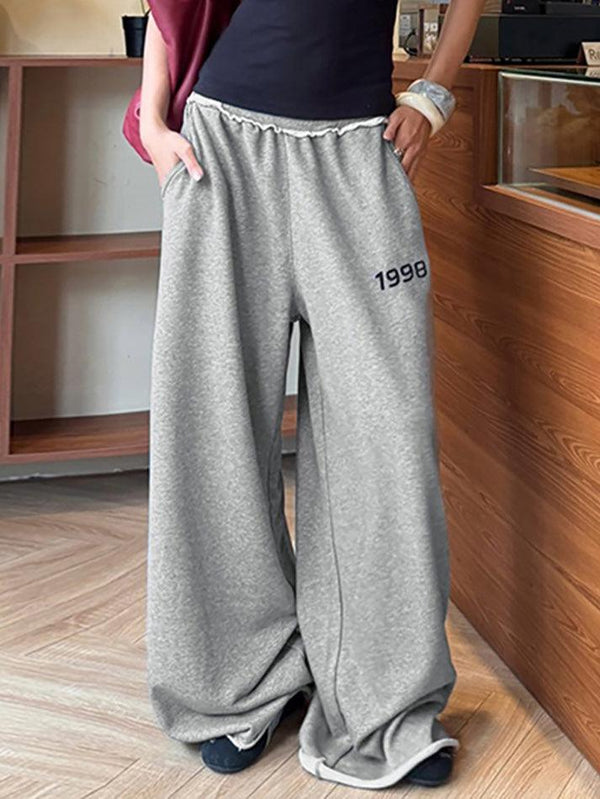 Gray Digit Print Casual Sweatpants