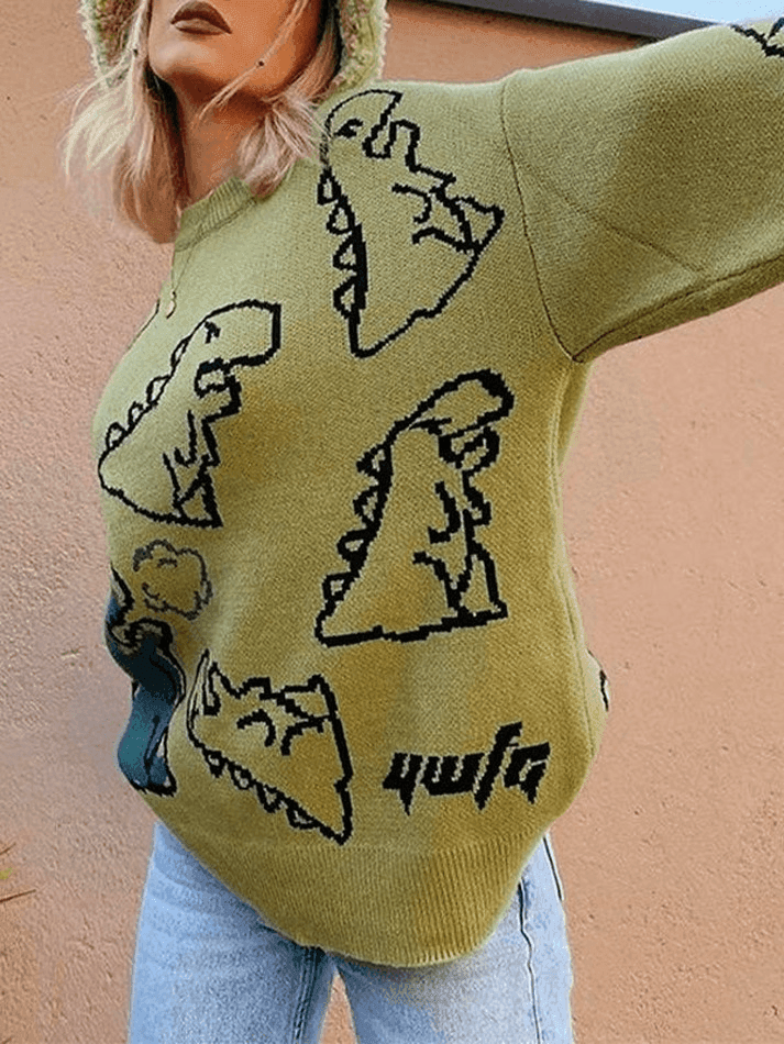 Dinosaur Crew Knit Sweater - AnotherChill