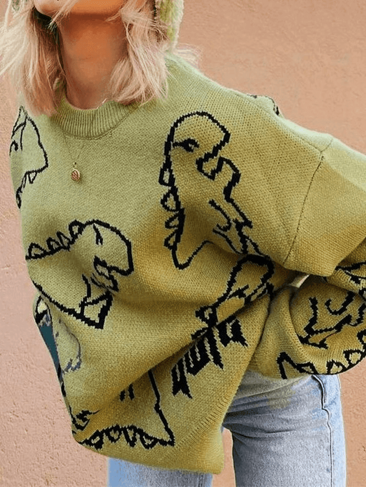 Dinosaur Crew Knit Sweater - AnotherChill
