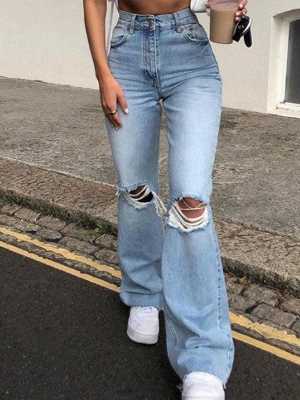 Distressed High Waist Ripped Jeans - AnotherChill
