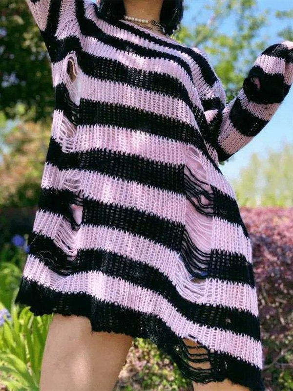Distressed Stripe Longline Sweater AnotherChill