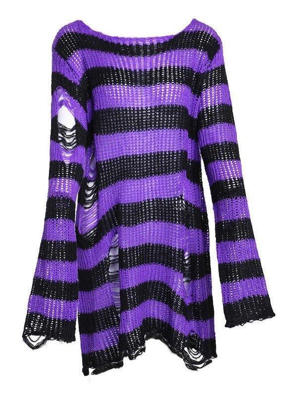 Distressed Stripe Longline Sweater AnotherChill