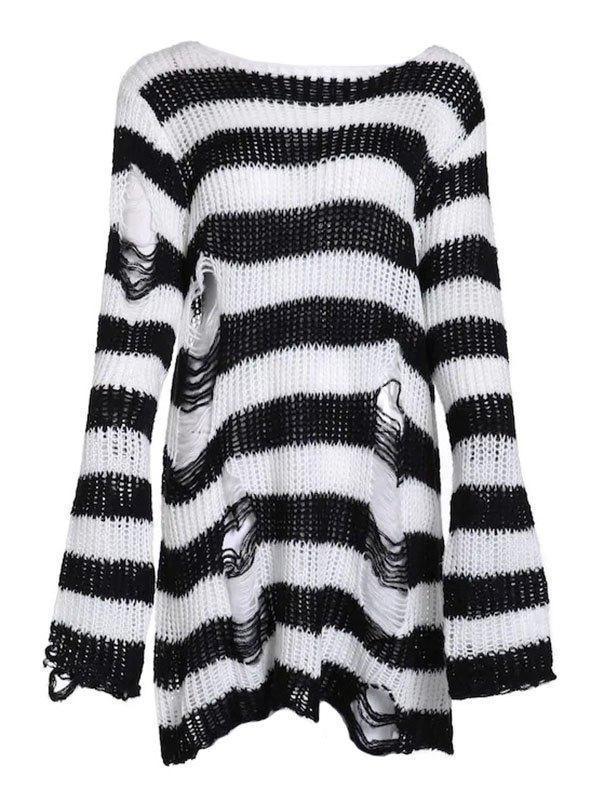 Distressed Stripe Longline Sweater AnotherChill