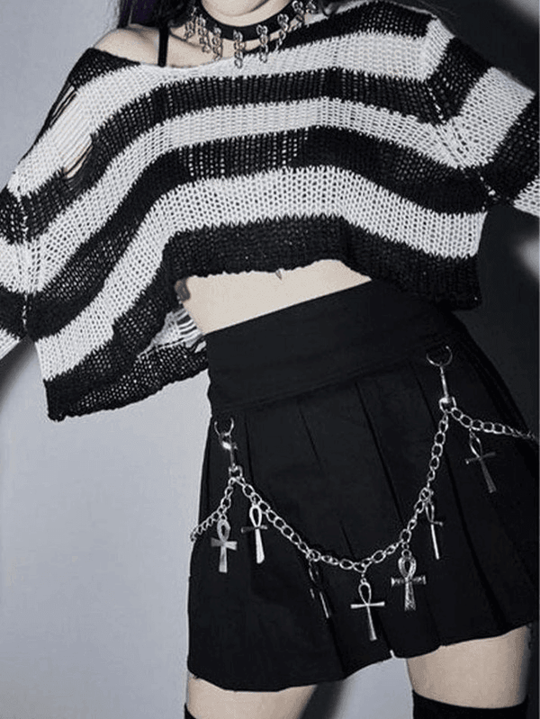 Distressed Striped Crop Sweater - AnotherChill