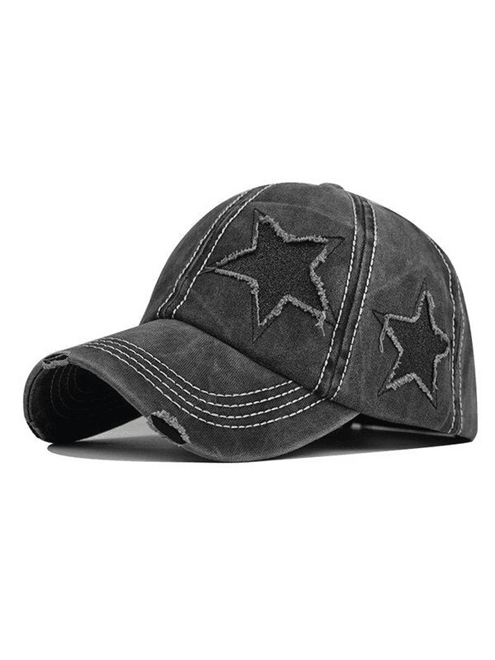 Distressed Wash Sequin Star Baseball Cap - AnotherChill