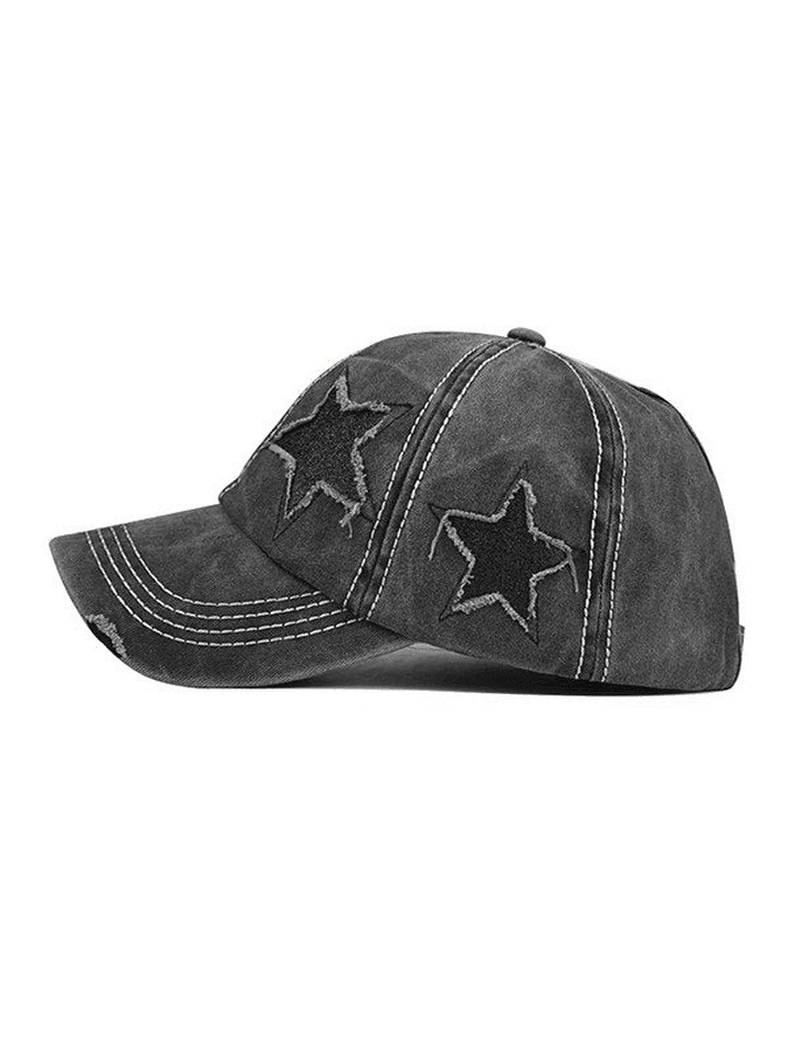 Distressed Wash Sequin Star Baseball Cap - AnotherChill