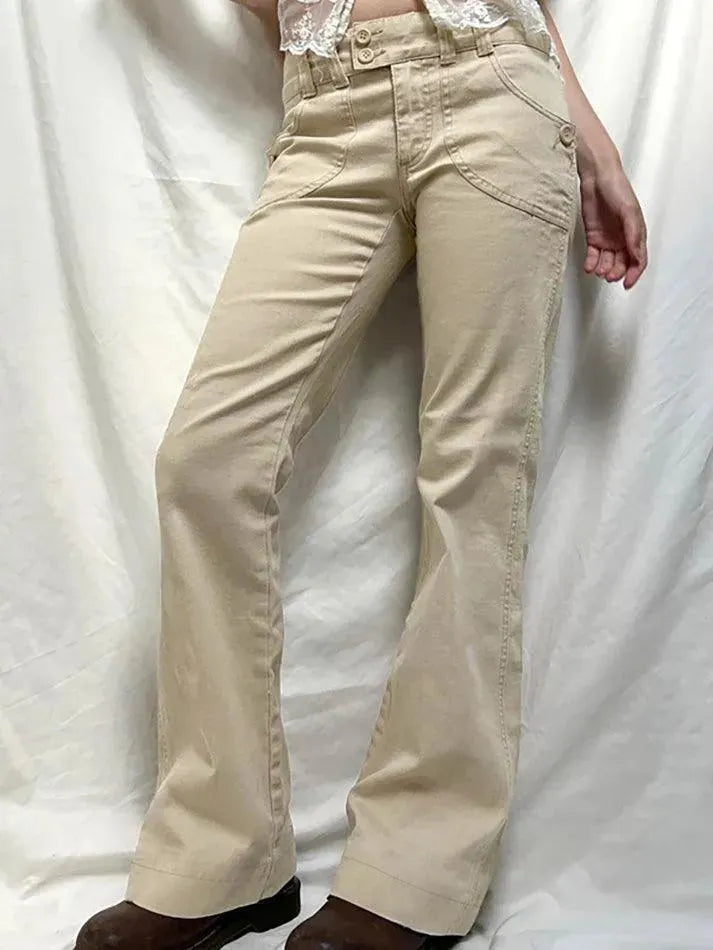 Double-Button Low-Rise Straight-Leg Pants - AnotherChill