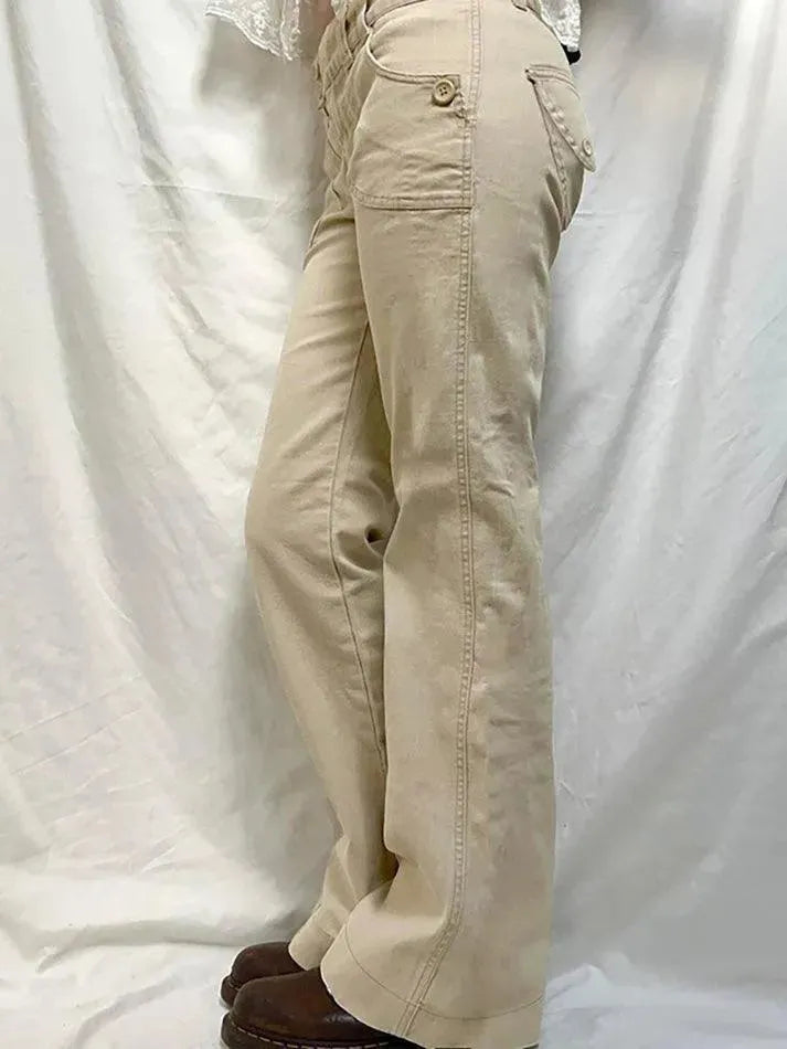 Double-Button Low-Rise Straight-Leg Pants - AnotherChill