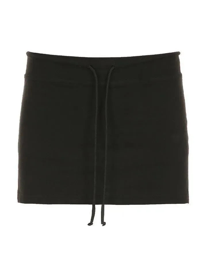 Drawstring Slit Solid Color Mini Skirt - AnotherChill