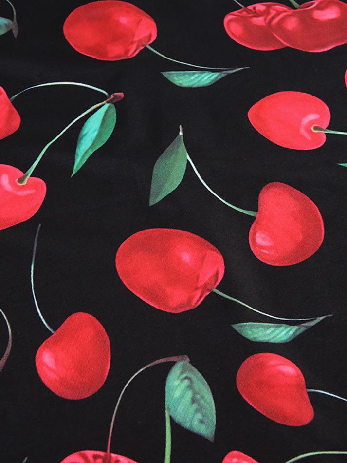 Red Cherry Print Stretch Calf-length Corset Dress - AnotherChill