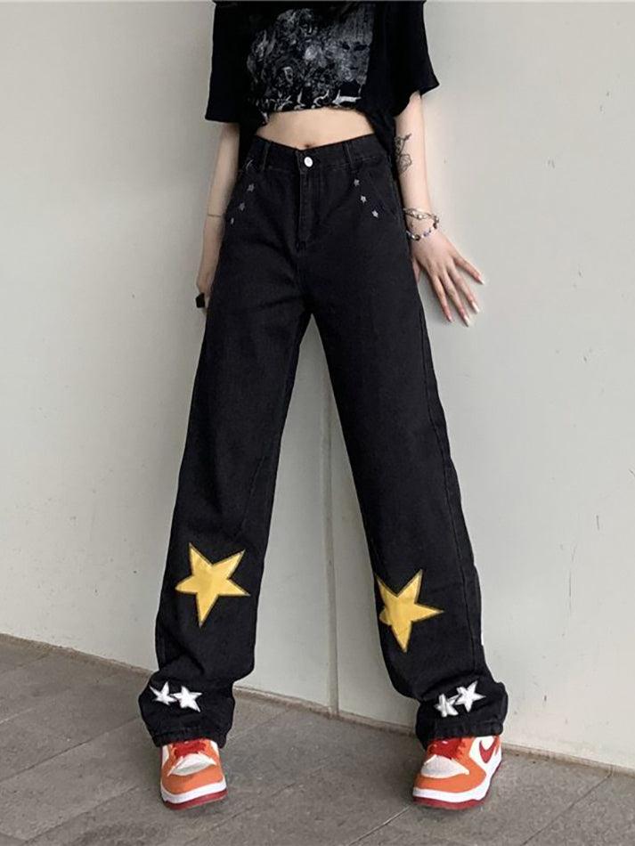 Washed Star Patched Boyfriend Jeans - AnotherChill