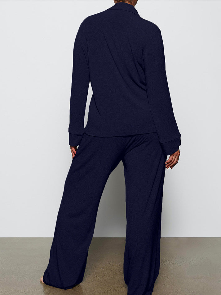 Long Sleeve Button Down Ribbed Knit Pajamas Set