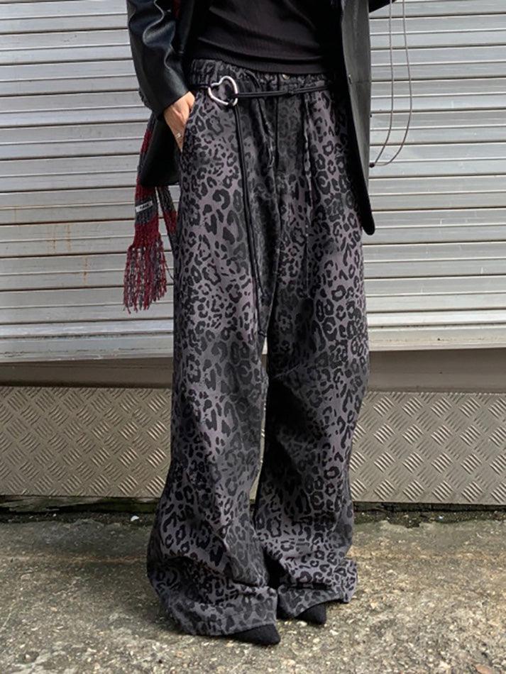 Vintage Leopard Print Wide-Leg Straight Pants