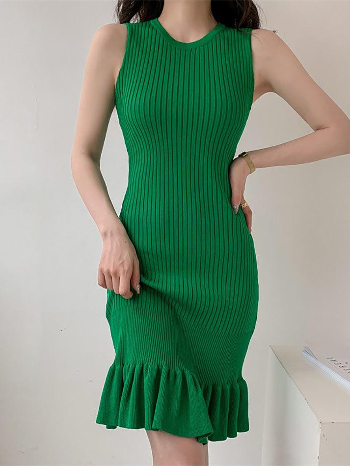 Ruffle Hem Sleeveless Knit Mini Dress - AnotherChill