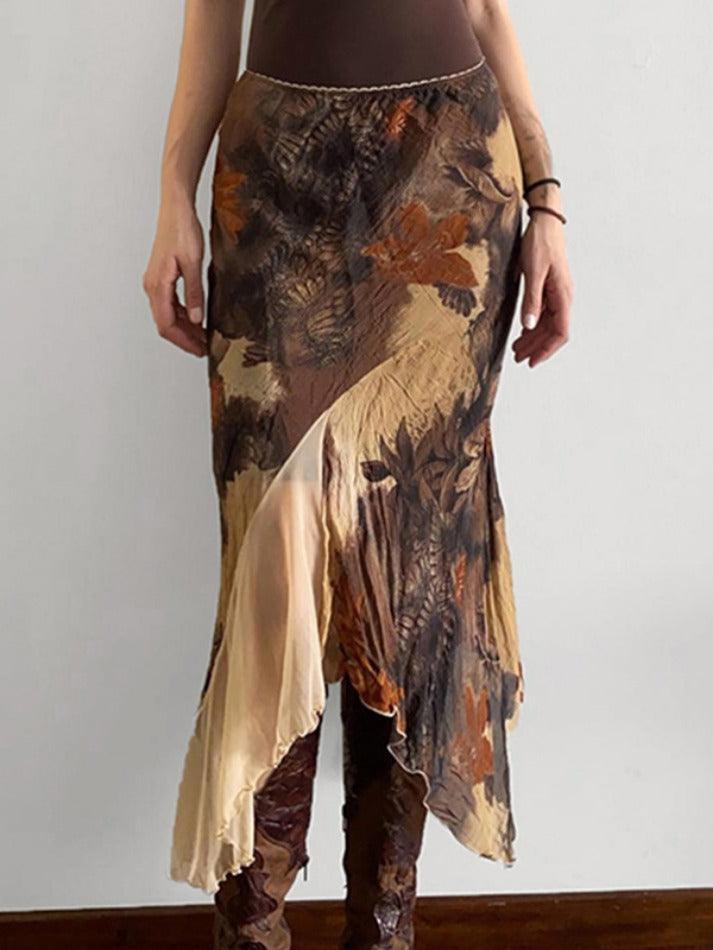 Wasteland Style Botanical Floral Print Maxi Skirts