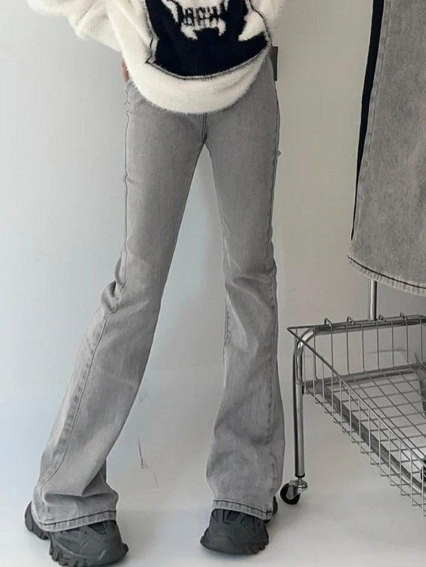 Washed Gray Elastic High Rise Flare Jeans - AnotherChill