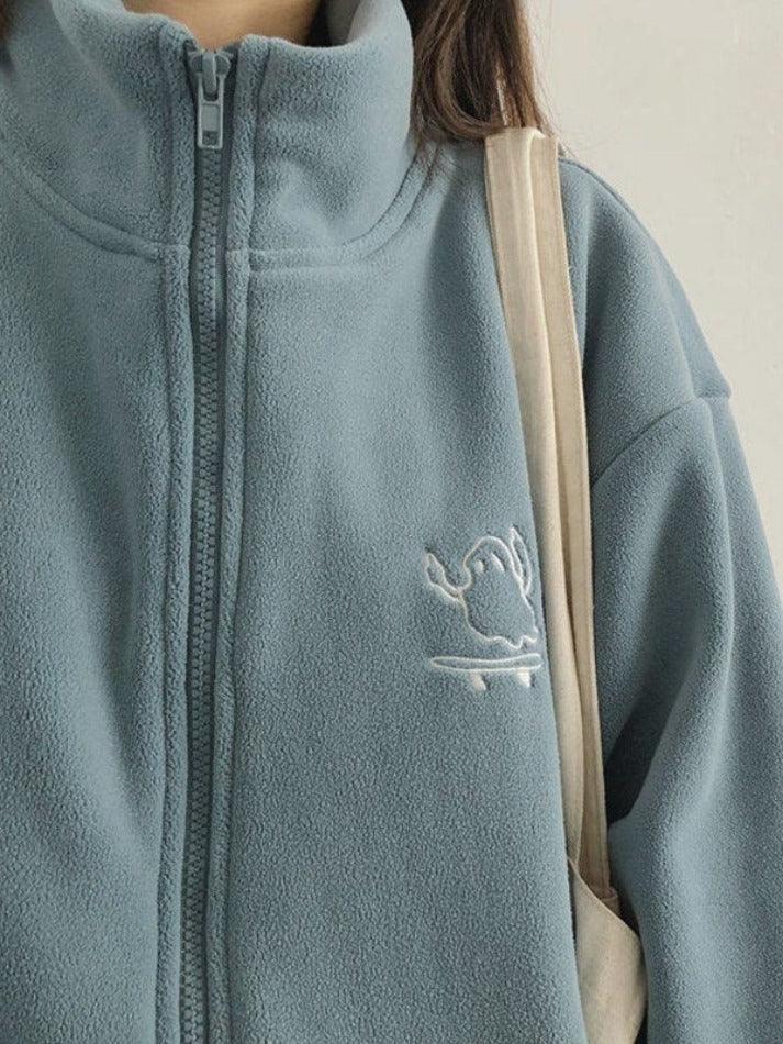 Embroidery Zip Up Fleece Jacket - AnotherChill