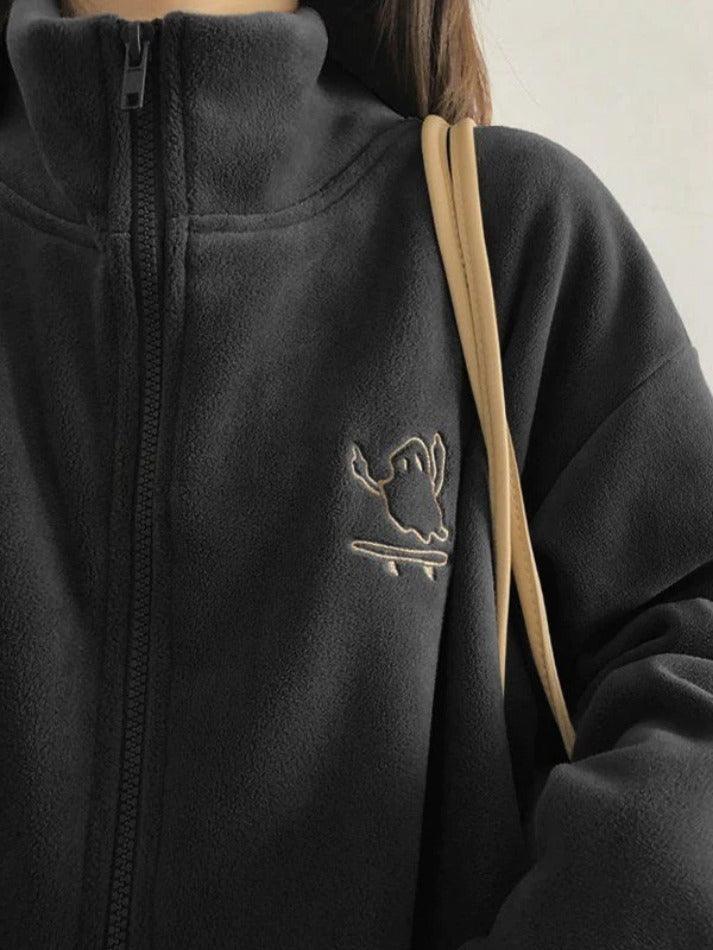 Embroidery Zip Up Fleece Jacket - AnotherChill