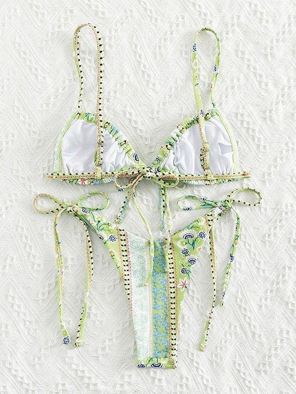 Ethnic Floral Lace Up Bikini Set - AnotherChill