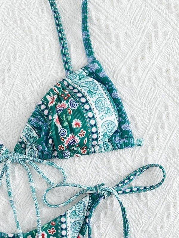 Ethnic Floral Lace Up Bikini Set - AnotherChill