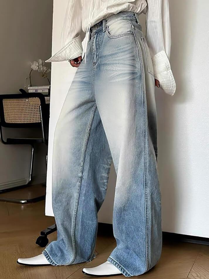 High Waist Washed Loose-Fit Wide-Leg Jeans - AnotherChill
