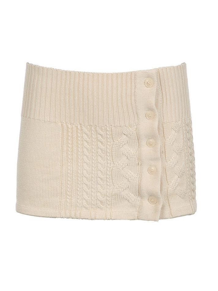 Cable Knit Buttoned Mini Skirt