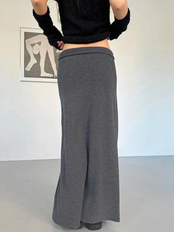 Solid Low Rise Drawstring Knit Maxi Skirt - AnotherChill