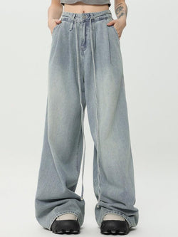 Drawstring High Street Wide Leg Boyfriend Jeans