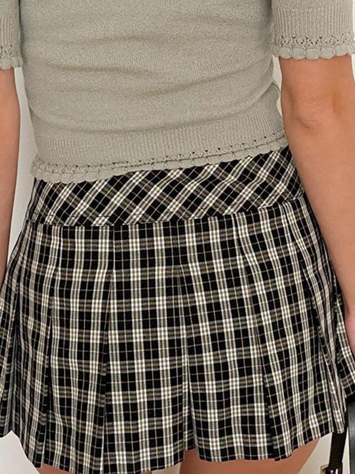 Vintage Plaid Buckle Mini Skirt