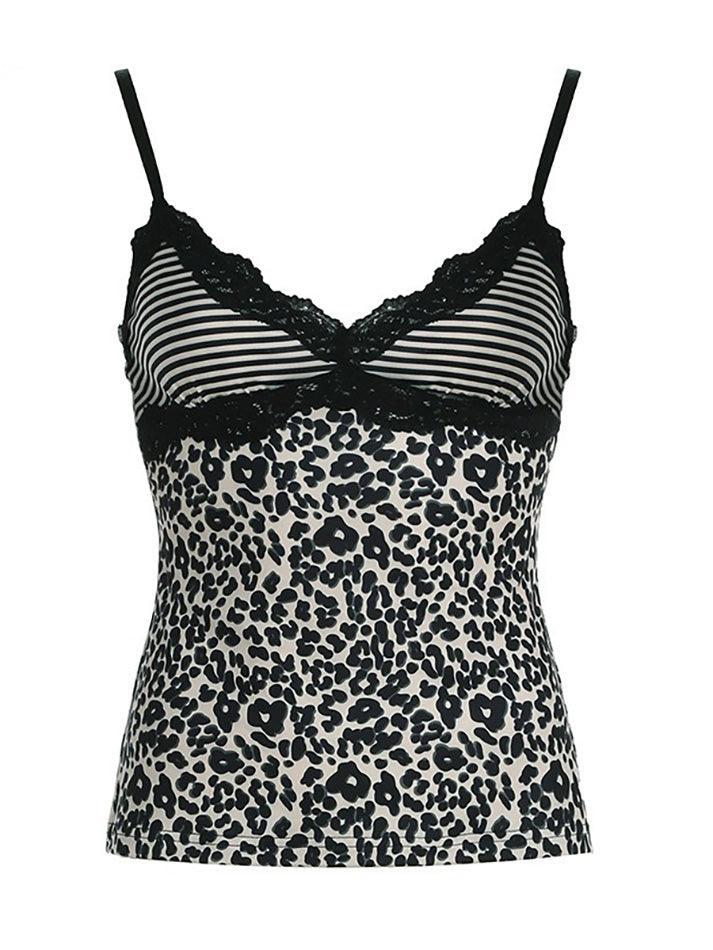 Leopard Print Lace Patchwork Cami Top