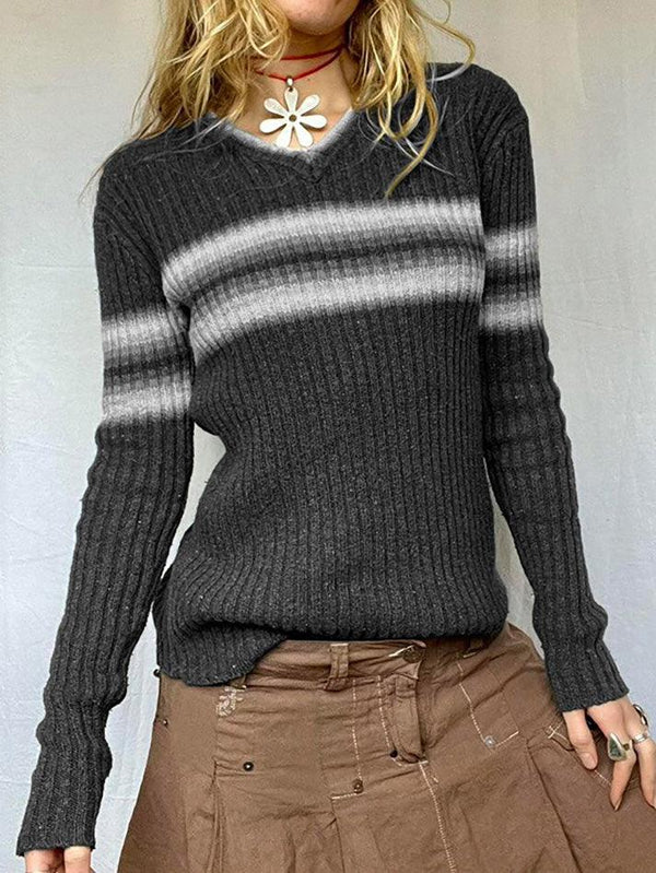 Vintage V-Neck Striped Sweater