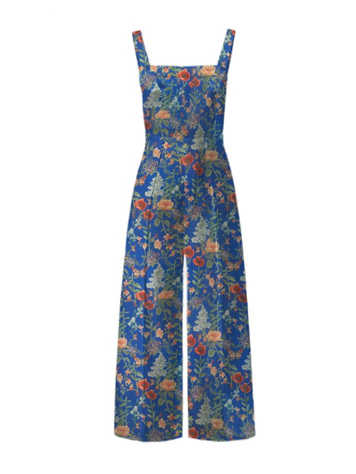 Floral Print Wide Leg Overall Jumpsuit - AnotherChill
