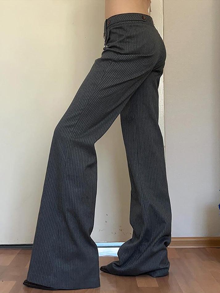 Vintage Low-Rise Striped Loose Straight-Leg Pants