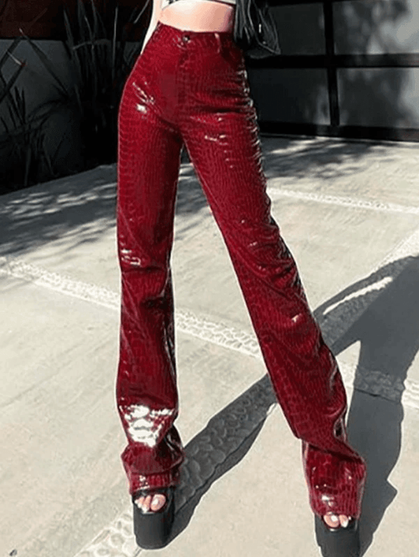 Flare Leg Pu Leather Pants - AnotherChill