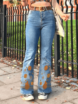 Floral Embroidery Flare Jeans - AnotherChill