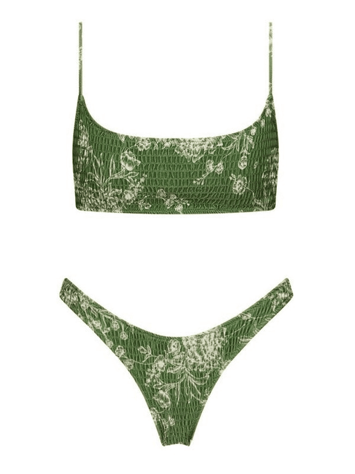 Floral Print Smocked Bikini Set - AnotherChill