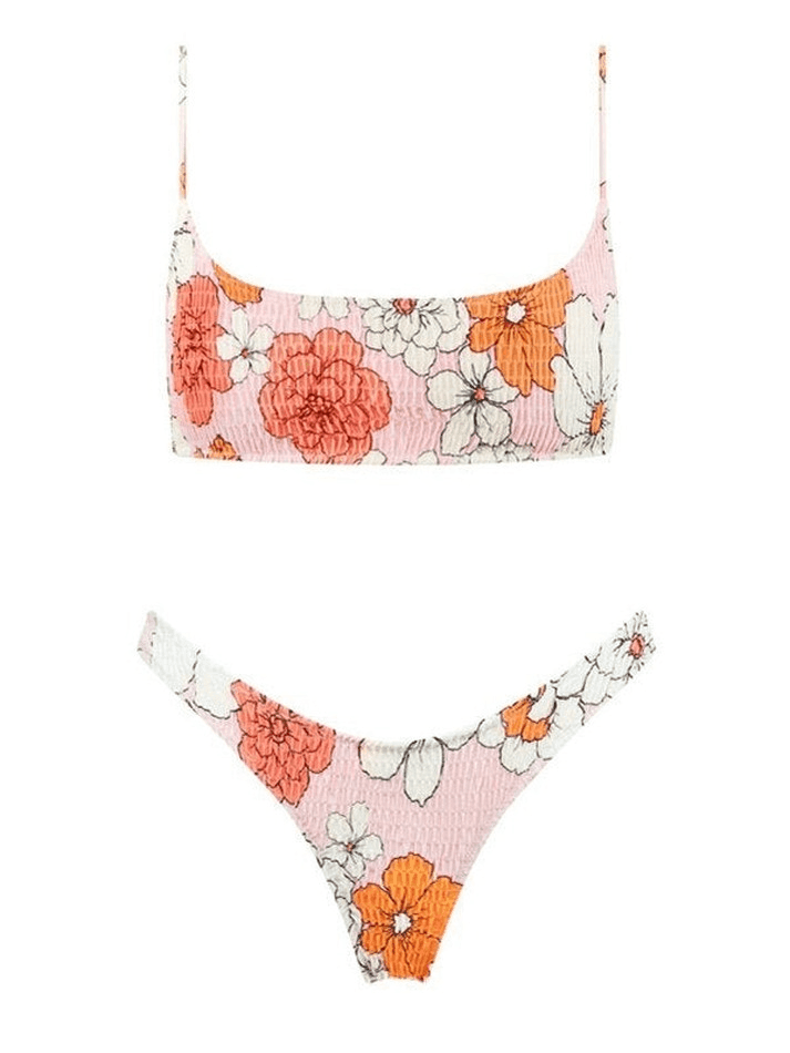 Floral Print Smocked Bikini Set - AnotherChill