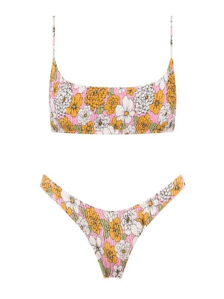 Floral Print Smocked Bikini Set - AnotherChill