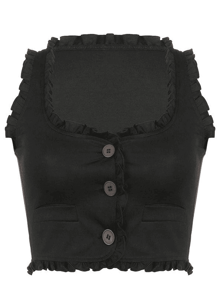 Frill Trim Button Down Corset Top - AnotherChill