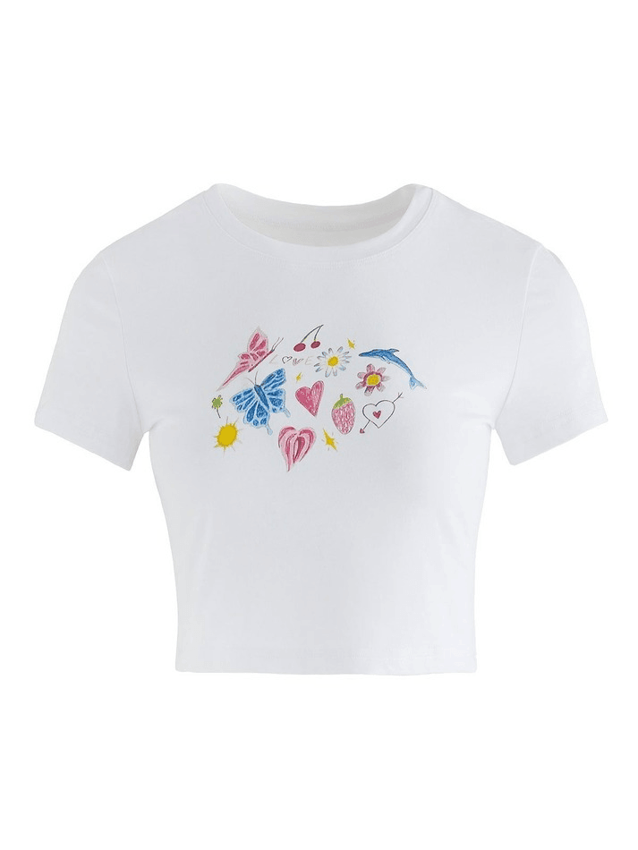 Fruity Butterfly Print Crop Top - AnotherChill