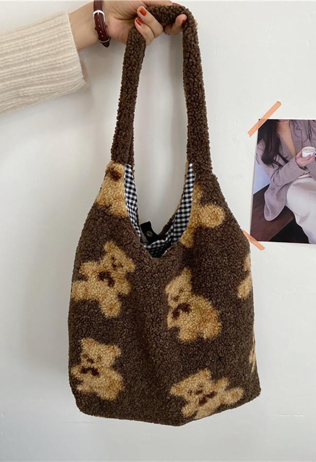 Fuzzy Teddy Bear Reversible Shoulder Bag - AnotherChill