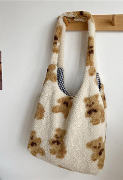 Fuzzy Teddy Bear Reversible Shoulder Bag - AnotherChill