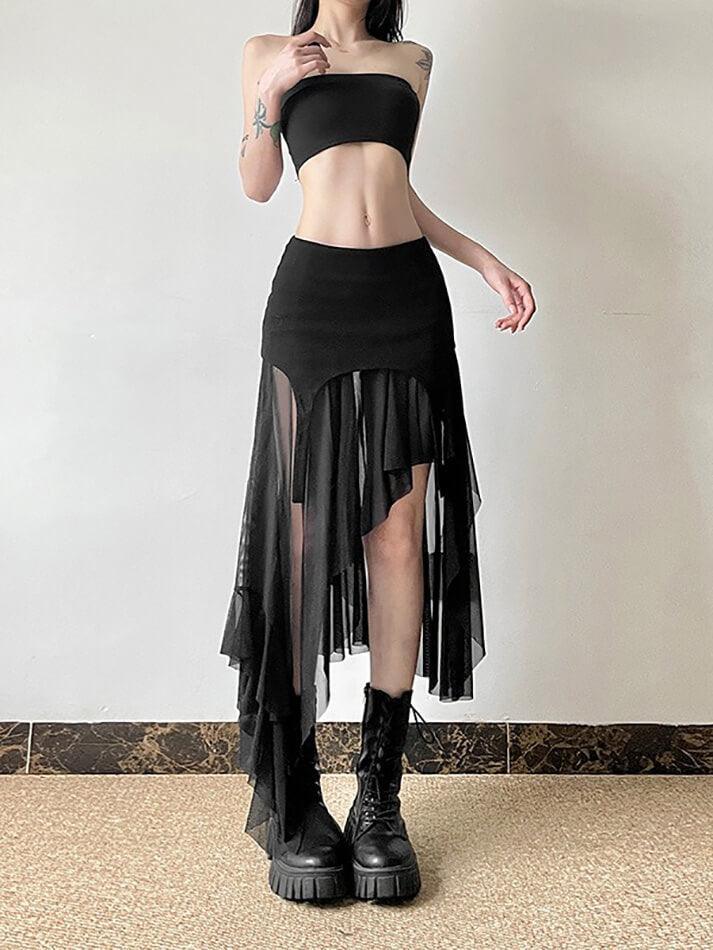 Goth Asymmetrical Mesh Mini Skirt - AnotherChill