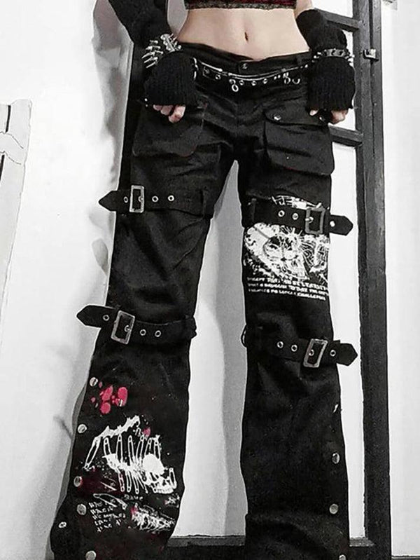 Goth metal buckle pocket cargo pants - AnotherChill