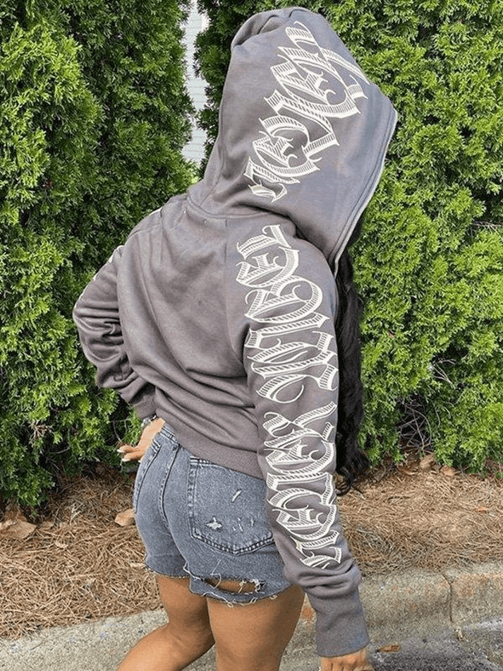 Gothic Letter Zipper Hoodie - AnotherChill