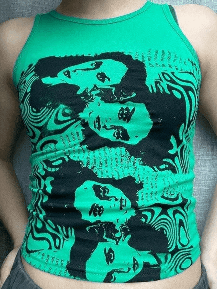 Gothic Screen Print Crop Tank Top - AnotherChill