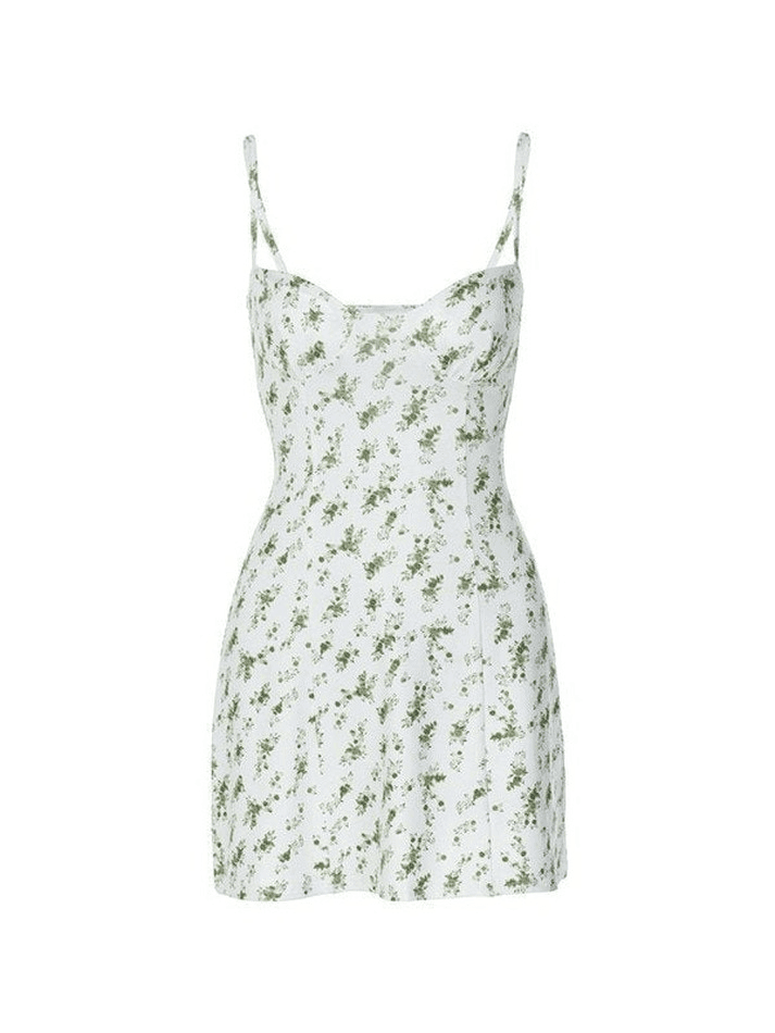 Green Floral Print Y2K Mini Dress - AnotherChill