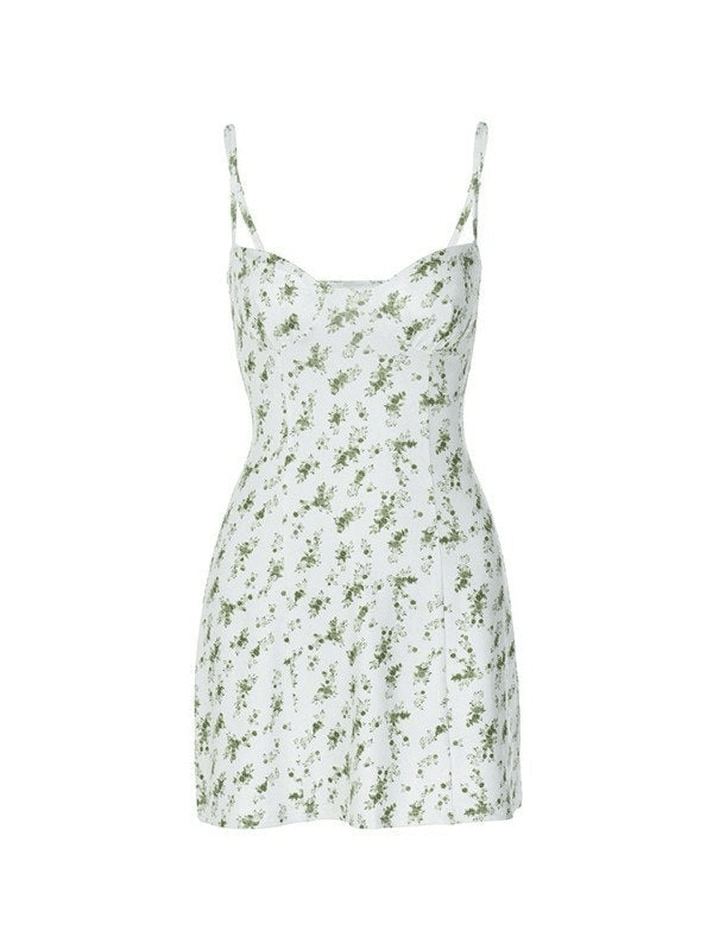 Green Floral Print Y2K Mini Dress - AnotherChill