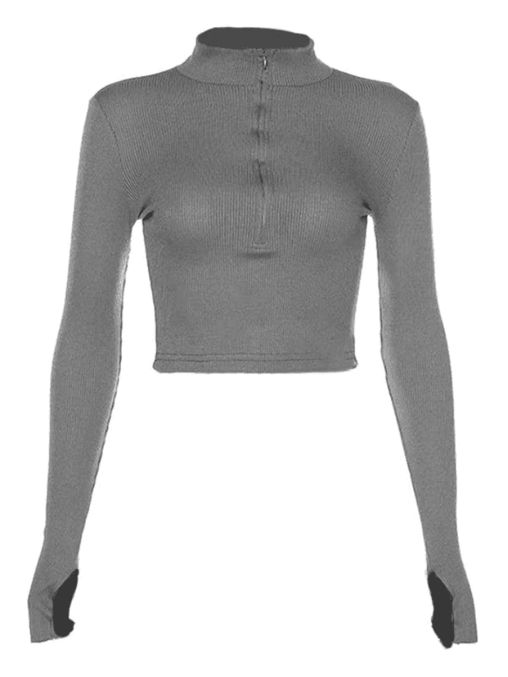 Half Zip Long Sleeve Crop Top - AnotherChill